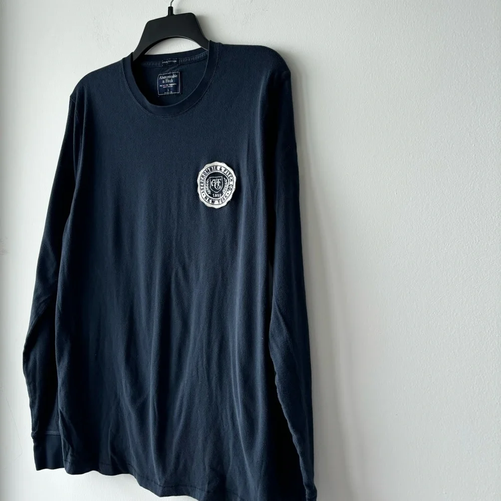 Y2K Abercrombie & Fitch Shirt Blue Spellout Logo Long Sleeve Cotton Men L Preppy